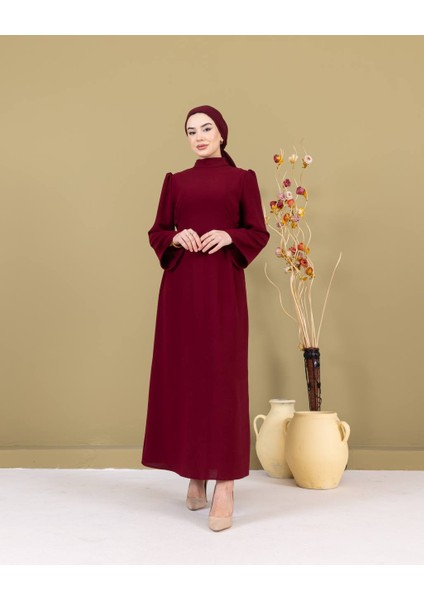 Ebru Bağcıklı Krep ELBISE-PA9598 Bordo