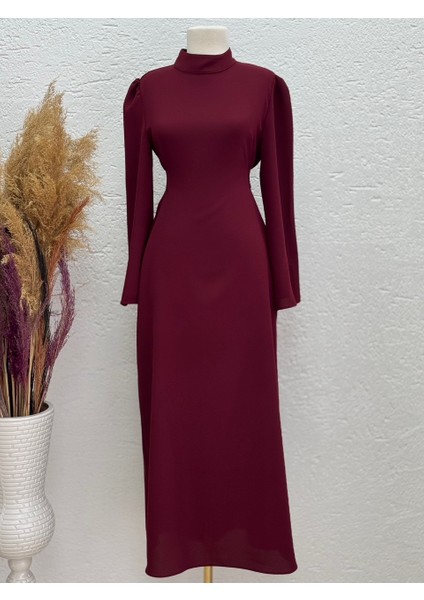 Ebru Bağcıklı Krep ELBISE-PA9598 Bordo