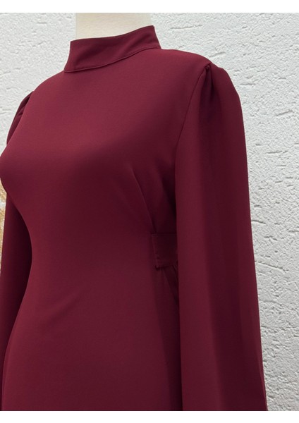 Ebru Bağcıklı Krep ELBISE-PA9598 Bordo
