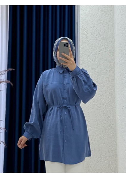 Yelilia Bağcıklı Robalı Modal GÖMLEK-PE223 Mavi