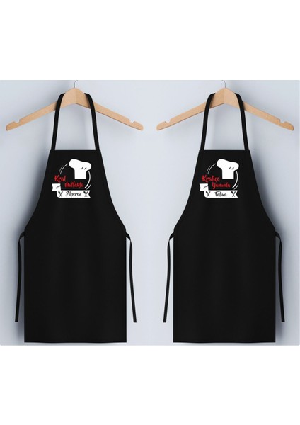Kişiye özel siyah mutfak önlüğü, pamuk-viskon, şık ve kullanışlı 55x70 cm