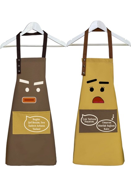 Renkli 2'li Mutfak Önlüğü Seti, su itici, leke tutmaz, şık tasarım, 60x75 cm, pamuk polyester