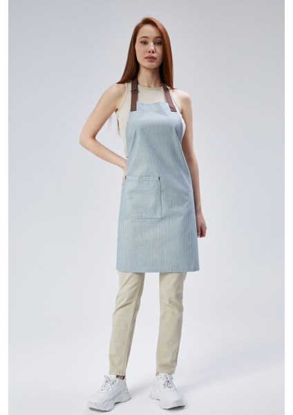 Gri ve mavi çizgili çok amaçlı önlük, şık tasarım, pamuk, 80x65 cm fiyatları