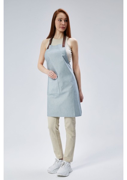 Gri ve mavi çizgili çok amaçlı önlük, şık tasarım, pamuk, 80x65 cm fırsatları