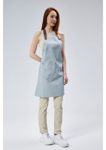 Gri ve mavi çizgili çok amaçlı önlük, şık tasarım, pamuk, 80x65 cm indirimleri