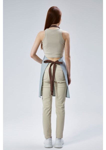 Gri ve mavi çizgili çok amaçlı önlük, şık tasarım, pamuk, 80x65 cm