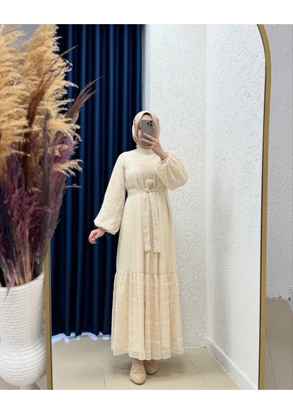 Yelmora Kesme Şifon Boydan Astarlı Hakim Yaka ELBISE-PA9425 Taş