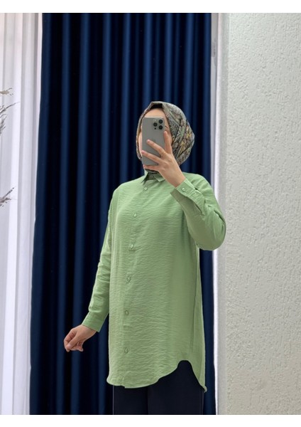 Sorique Önü Kısa Arkası Uzun Düz Çilek GÖMLEK-Zİ2137 Yeşil