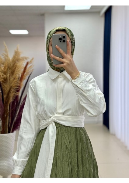 Selen Damarlı Kumaş Bağlamalı GÖMLEK-Çİ425 Beyaz Kadın Gömlek-Tam Yazlık -Rahat Kumaş-Sade Model-Tesettür Gömlek-Salaş Model fiyatları