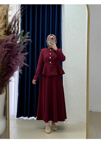 Sanyla Volanlı Etekli TAKIM-NN2989 Bordo