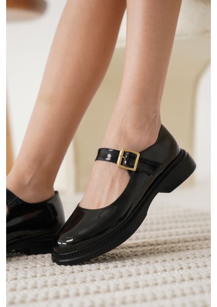 Clarissa Premium Siyah Rugan Tokalı Kadın Babet Ayakkabı modelleri