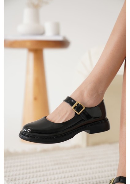 Clarissa Premium Siyah Rugan Tokalı Kadın Babet Ayakkabı fırsatları