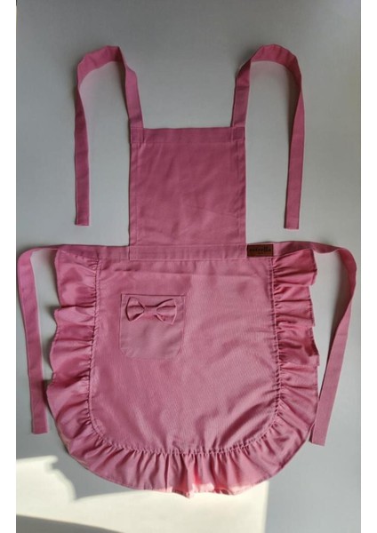 Pembe keten fırfırlı şık ve kullanışlı mutfak önlüğü, pamuk, 10x10 cm