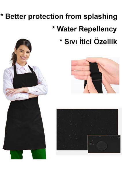 Unisex siyah keten askılı mutfak önlüğü, cepli, 60x80 cm fiyatları
