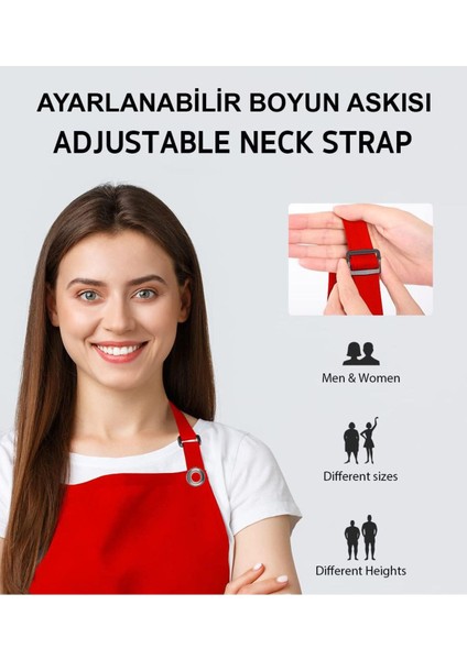 Unisex siyah keten askılı mutfak önlüğü, cepli, 60x80 cm modelleri