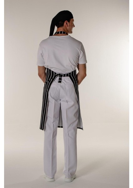 Şık Siyah ve Beyaz Çizgili Mutfak Şefi Askılı Önlük 70x100, Kumaş Renk Siyah fırsatları