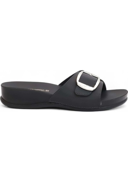 2189-OLIVA-8 Anatomik Tabanlı Ayarlanabilir Tokalı Kadın Günlük Terlik - NKT02189-SIYAH-40