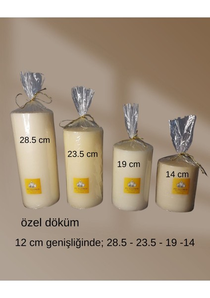 Fu Glowıs El Dökümü Mega Boy 4’lü Silindir Mum – Dekoratif Eskitme Tarzı | Krem | 12X14–19–23.4–28.5 cm