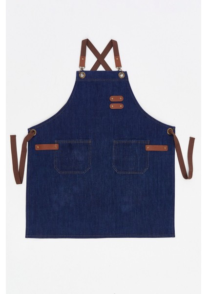 Lacivert seramik aşçı ve pastacı önlüğü, şık ve kullanışlı pamuk tasarım, 85x70 cm