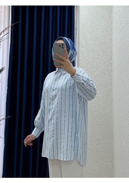 Narin Çizgili Gofre GÖMLEK-KN1965 Mavi