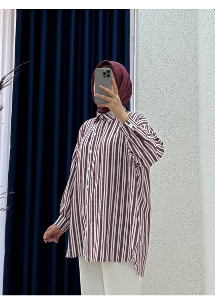 Narin Çizgili Gofre GÖMLEK-KN1965 Bordo