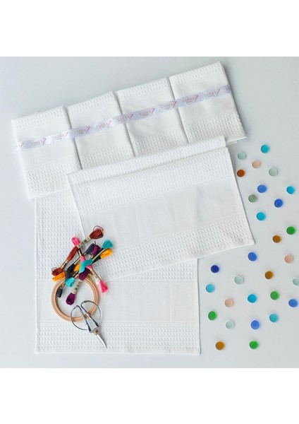 40x60 6'lı Etamin Peçete, Beyaz, Pamuk, Şık ve Kaliteli Düğün Davet Seti