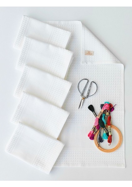 40x60 6'lı Etamin Peçete, Beyaz, Pamuk, Şık ve Kaliteli Düğün Davet Seti fiyatları