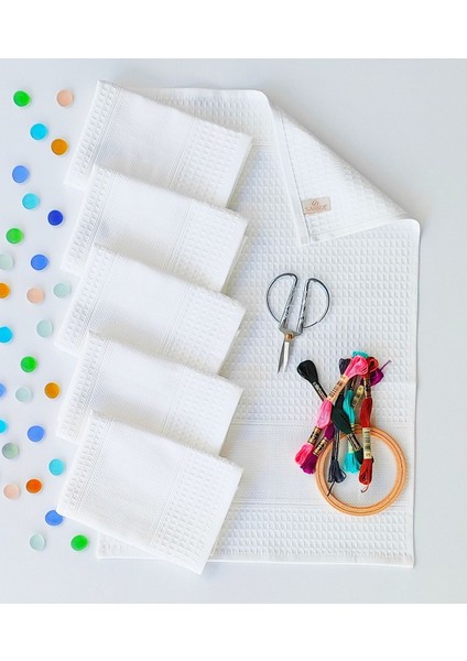 40x60 6'lı Etamin Peçete, Beyaz, Pamuk, Şık ve Kaliteli Düğün Davet Seti fırsatları