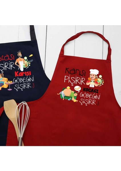 İki Renkli Pamuklu Mutfak Önlüğü Takımı, Çiftlere Özel, Eğlenceli Tasarım modelleri
