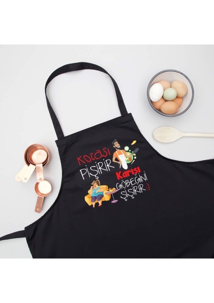 İki Renkli Pamuklu Mutfak Önlüğü Takımı, Çiftlere Özel, Eğlenceli Tasarım