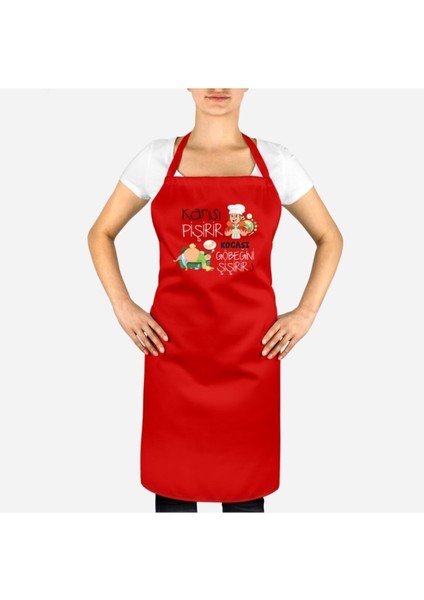 İki Renkli Pamuklu Mutfak Önlüğü Takımı, Çiftlere Özel, Eğlenceli Tasarım