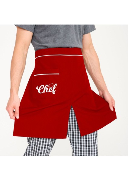 Kırmızı Yırtmaçlı Yarım Önlük, Pamuk Polyester, 100x100, Şık ve Pratik Mutfak Eşyası