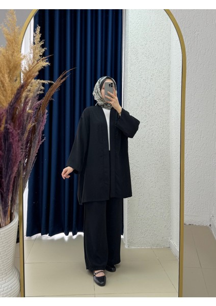 Zenoria Kuşaklı Ceketli Salaş Pantolonlu TAKIM-NL434 Siyah
