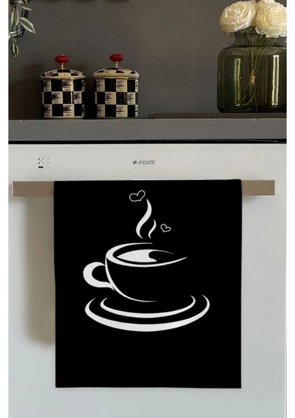 Desenli siyah mutfak havlusu, 30x50 cm, pamuk polyester, şık ve kullanışlı setli veya tek.