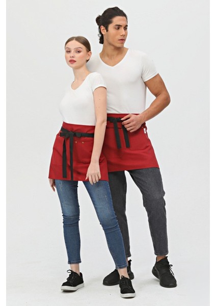 Şık ve kullanışlı yarım mutfak önlüğü, 45x70 cm, pamuk polyester, bordo renk