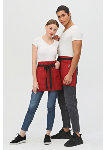 Şık ve kullanışlı yarım mutfak önlüğü, 45x70 cm, pamuk polyester, bordo renk indirimleri