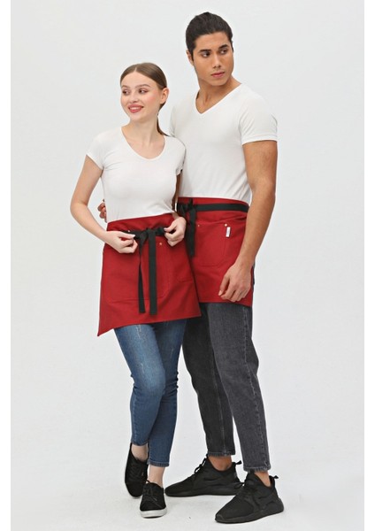 Şık ve kullanışlı yarım mutfak önlüğü, 45x70 cm, pamuk polyester, bordo renk