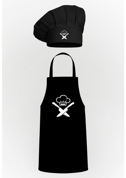 Şık Mutfak Şapka ve Mantar Bone Seti, Siyah Renkli, Kullanışlı ve Modern Tasarım