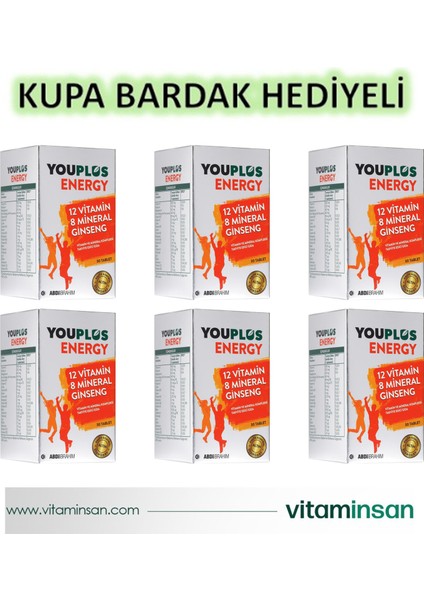 Energy Vitamin ve Mineral Kompleksi 30 Tablet- 6 Adet – Kupa Bardak Hediyeli