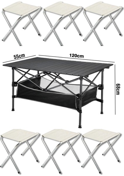 Family Xl Katlanabilir Alüminyum Kamp Masası Siyah​+6 Adet Tabure