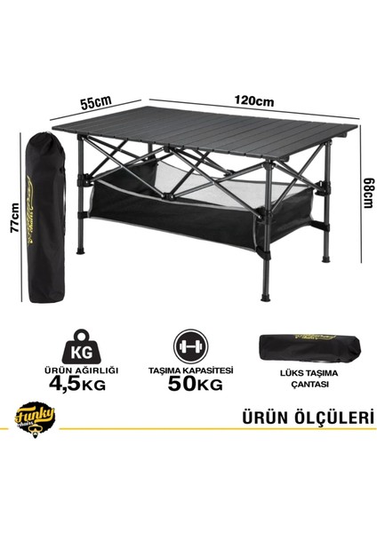 Family Xl Katlanabilir Alüminyum Kamp Masası Siyah​+6 Adet Tabure