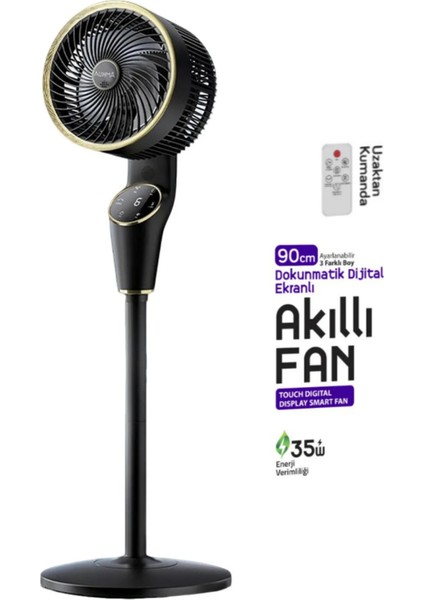 Auhma Acfn03 Siyah 35w 90 Cm Sessiz Soğutucu Dokunmatik Harketli Akıllı Fan