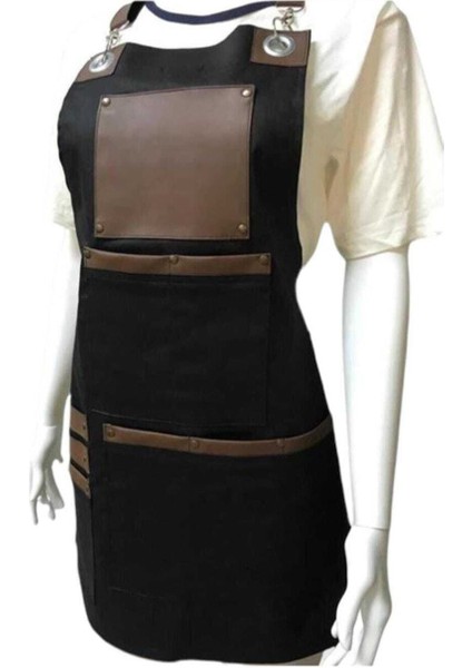 Siyah cepli aşçı ve garson önlüğü, şık ve rahat, pamuk malzeme, 75x150 cm