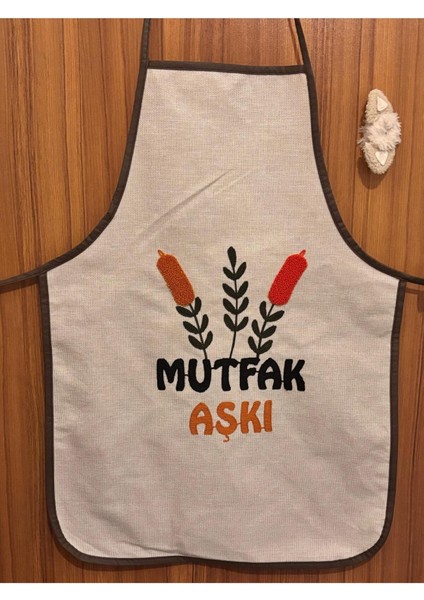 Keten Nakışlı Mutfak Önlüğü, Bej, 70x49, şık ve kullanışlı tasarım