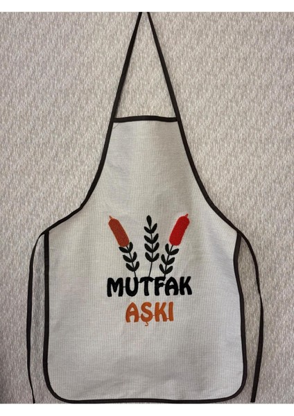 Keten Nakışlı Mutfak Önlüğü, Bej, 70x49, şık ve kullanışlı tasarım