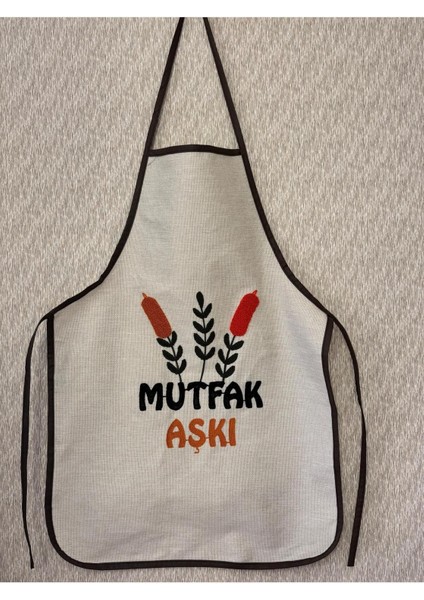 Keten Nakışlı Mutfak Önlüğü, Bej, 70x49, şık ve kullanışlı tasarım