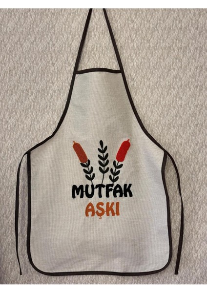 Keten Nakışlı Mutfak Önlüğü, Bej, 70x49, şık ve kullanışlı tasarım