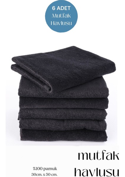 6'lı Siyah Mutfak ve El Yüz Havlusu Seti, yumuşak ve dayanıklı pamuk polyester