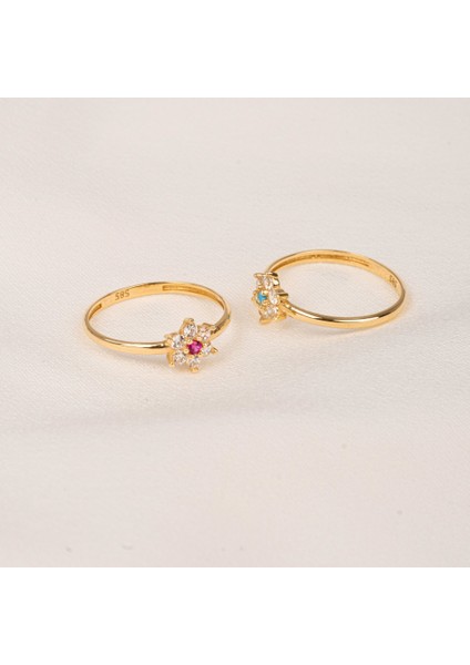 Gümüş Yüzük - Gümüş Yüzük - Mini Papatya Ruby Taşlı Minimal Tasarım 925 Ayar Gümüş Yüzük