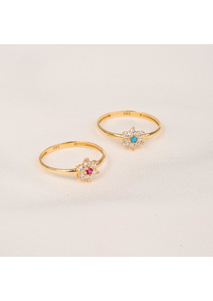 Gümüş Yüzük - Gümüş Yüzük - Mini Papatya Ruby Taşlı Minimal Tasarım 925 Ayar Gümüş Yüzük
